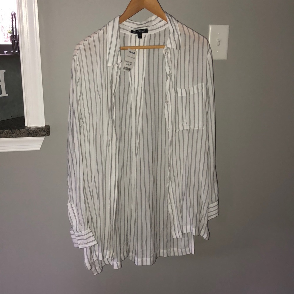 Striped button down tunic blouse